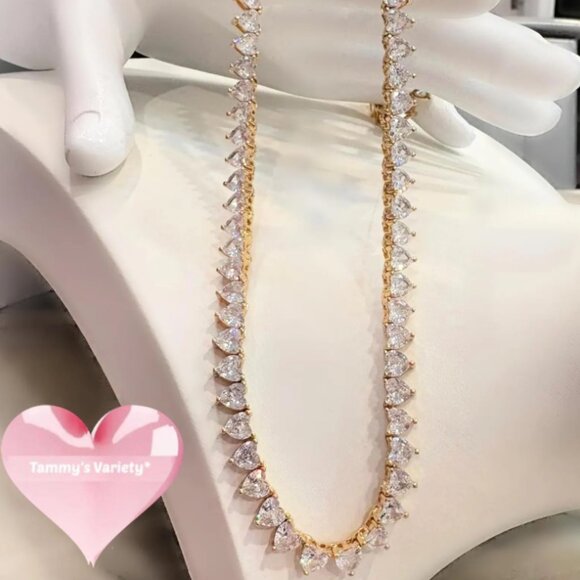 Dazzling Lab Created White Diamondette Heart Tennis Gold tone Necklace - Picture 1 of 4
